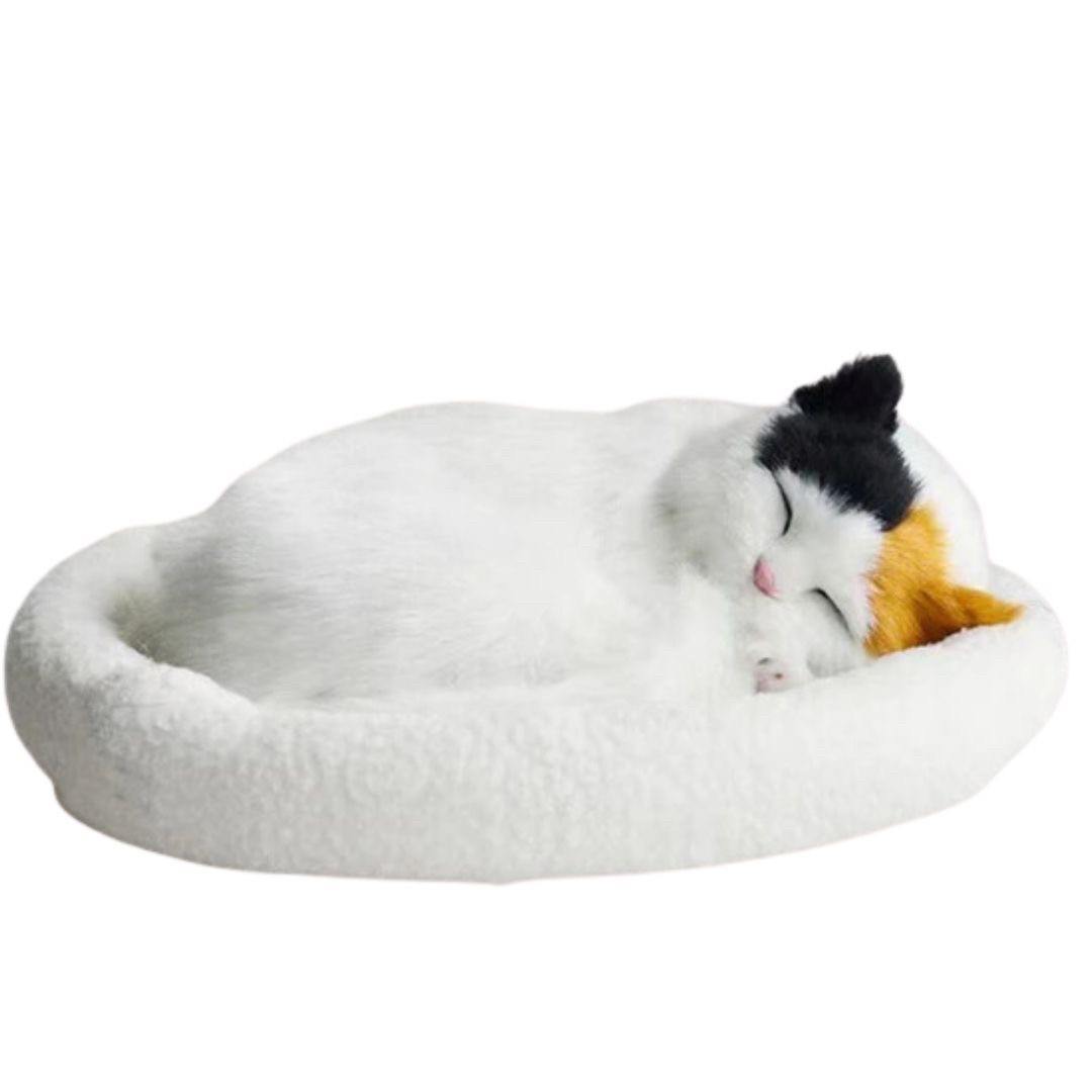 猫ぬいぐるみ 眠る猫ちゃん 茶色 電池式お腹動く抱き枕