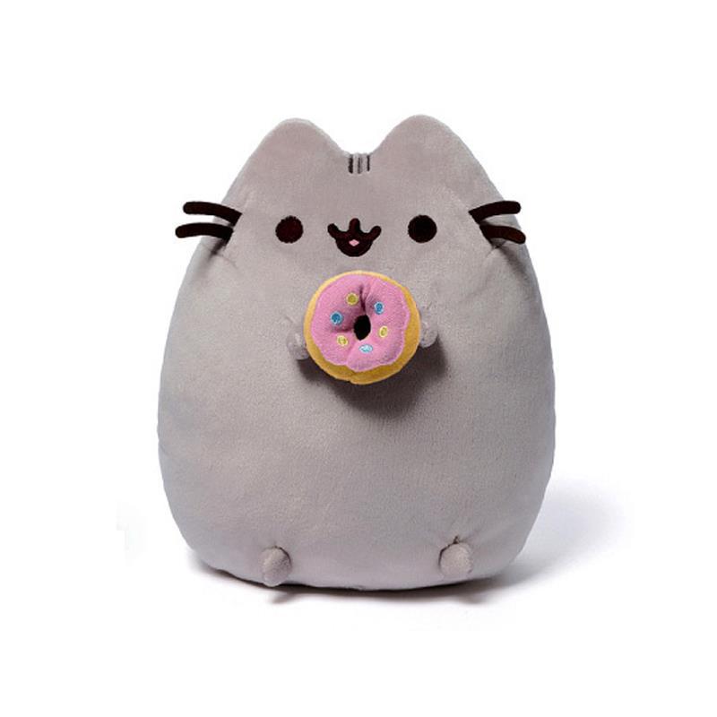 猫ぬいぐるみ ふっくら丸型グレー猫ぬいぐるみ食べ物持ちセット