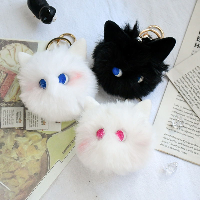 猫ぬいぐるみ ふわふわ猫顔キーホルダー付きぬいぐるみ