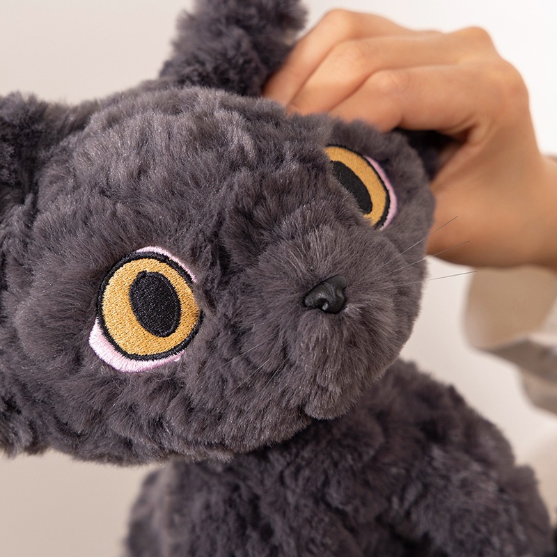 猫ぬいぐるみ 大きな瞳と肉球が愛らしい座りポーズ黒猫ぬいぐるみ