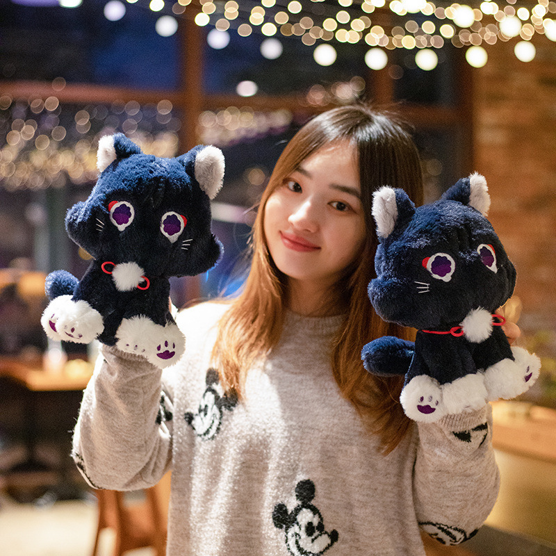 猫ぬいぐるみ もこもこ座りポーズ黒子猫のぬいぐるみ