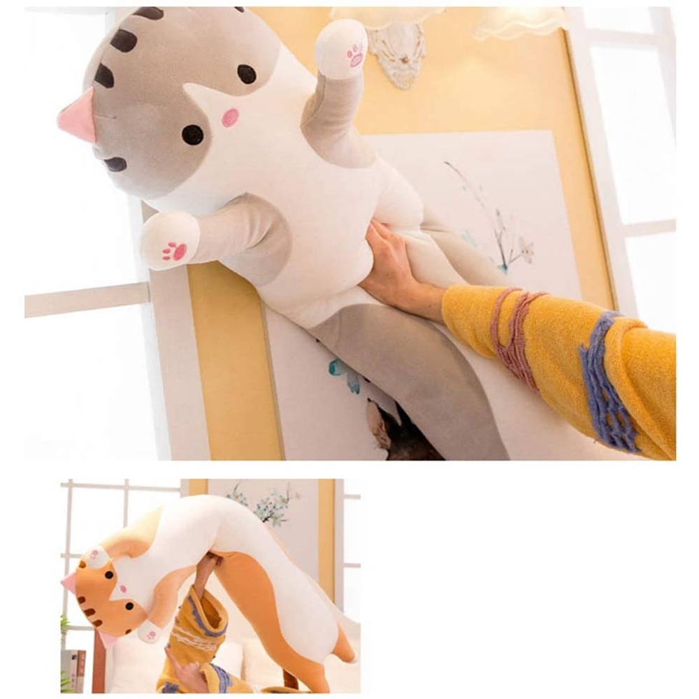 猫ぬいぐるみ 細長抱き枕 茶色 特大110cm もちもち