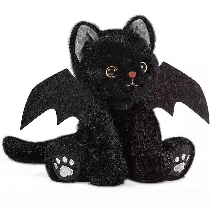 猫ぬいぐるみ こうもり羽根付き黒色子猫のぬいぐるみ