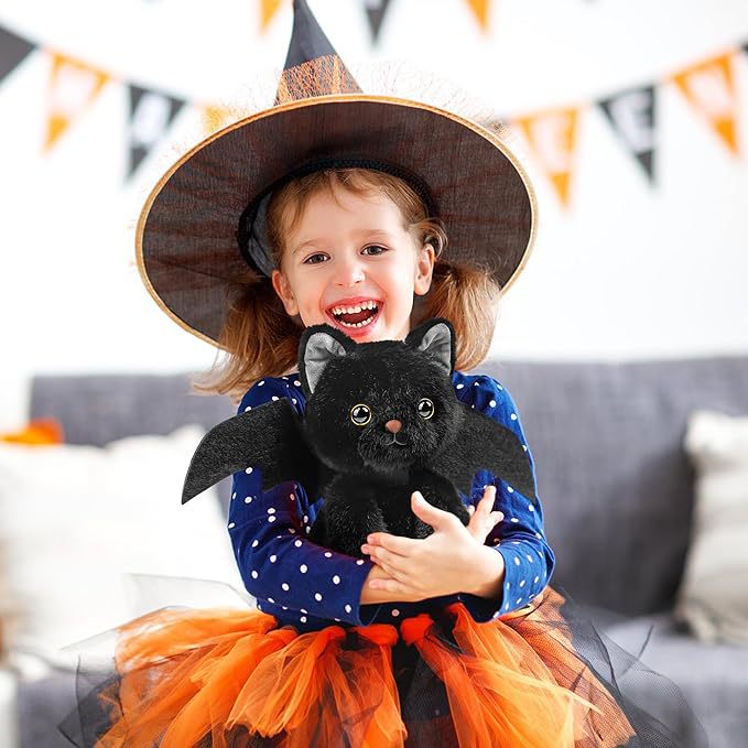 猫ぬいぐるみ こうもり羽根付き黒色子猫のぬいぐるみ