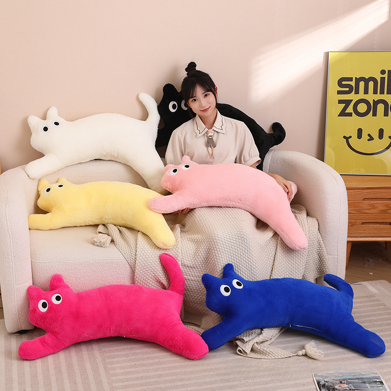 猫ぬいぐるみ ごろ寝ポーズ猫ロング抱き枕ぬいぐるみ　黒
