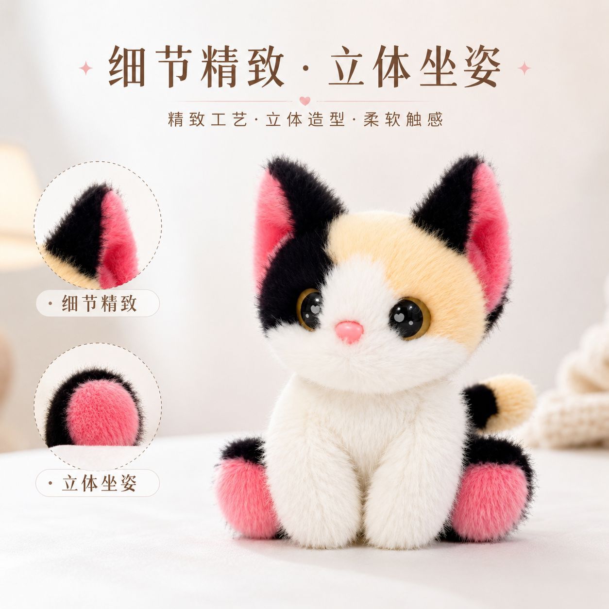 ふわふわ三毛猫ぬいぐるみ おすわりにゃんこ