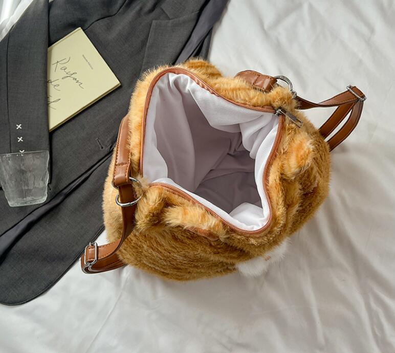 茶色猫ぬいぐるみ肩掛けバッグ レディース