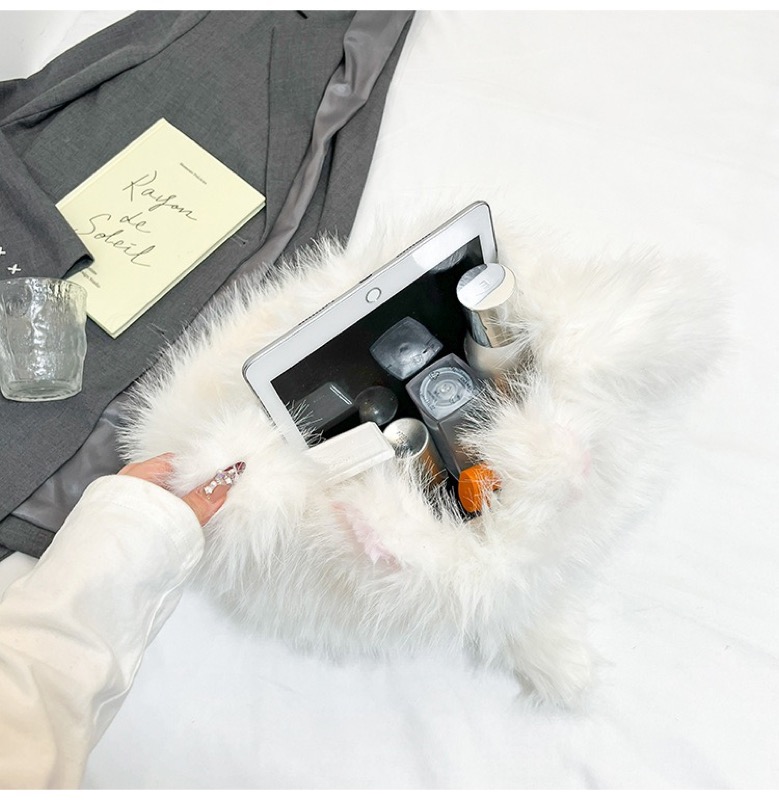 白色ふわふわ猫ぬいぐるみバッグ 子供用斜めがけかばん