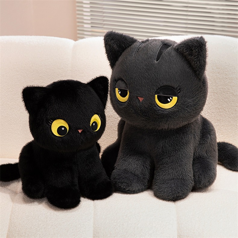 猫ぬいぐるみ まんまる黒猫のふわもち抱き枕
