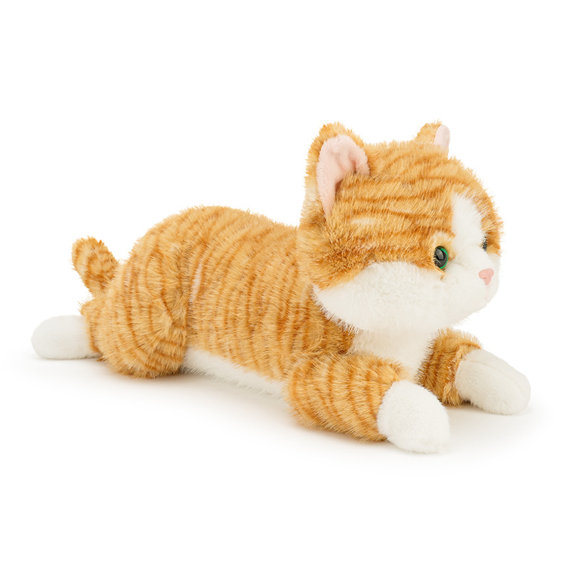 猫ぬいぐるみ ころんと寝そべる愛らしいトラ茶子猫のぬいぐるみ