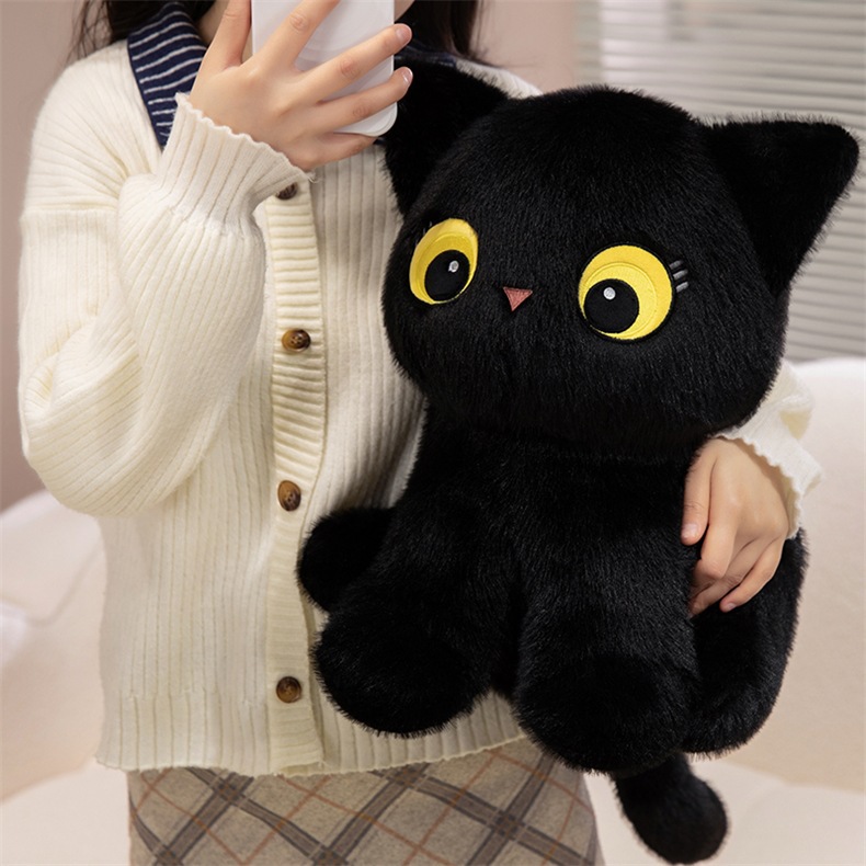 猫ぬいぐるみ まんまる黒猫のふわもち抱き枕