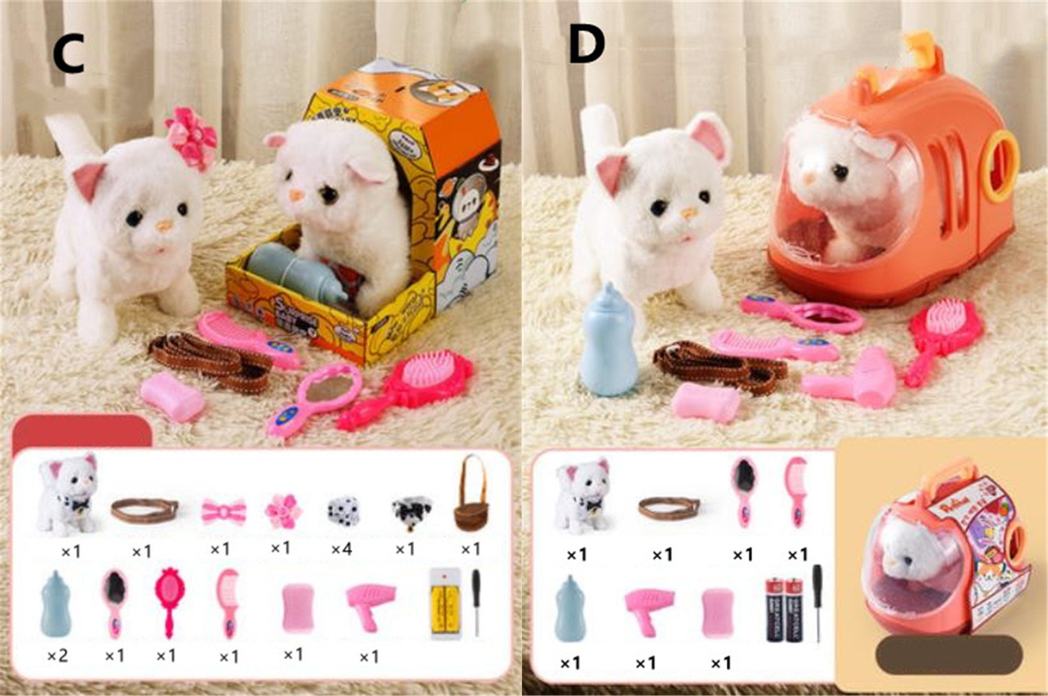 白色猫ぬいぐるみ 電動おもちゃ 子供の日贈り物
