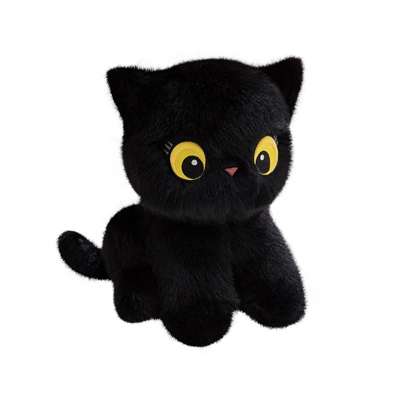 猫ぬいぐるみ まんまる黒猫のふわもち抱き枕