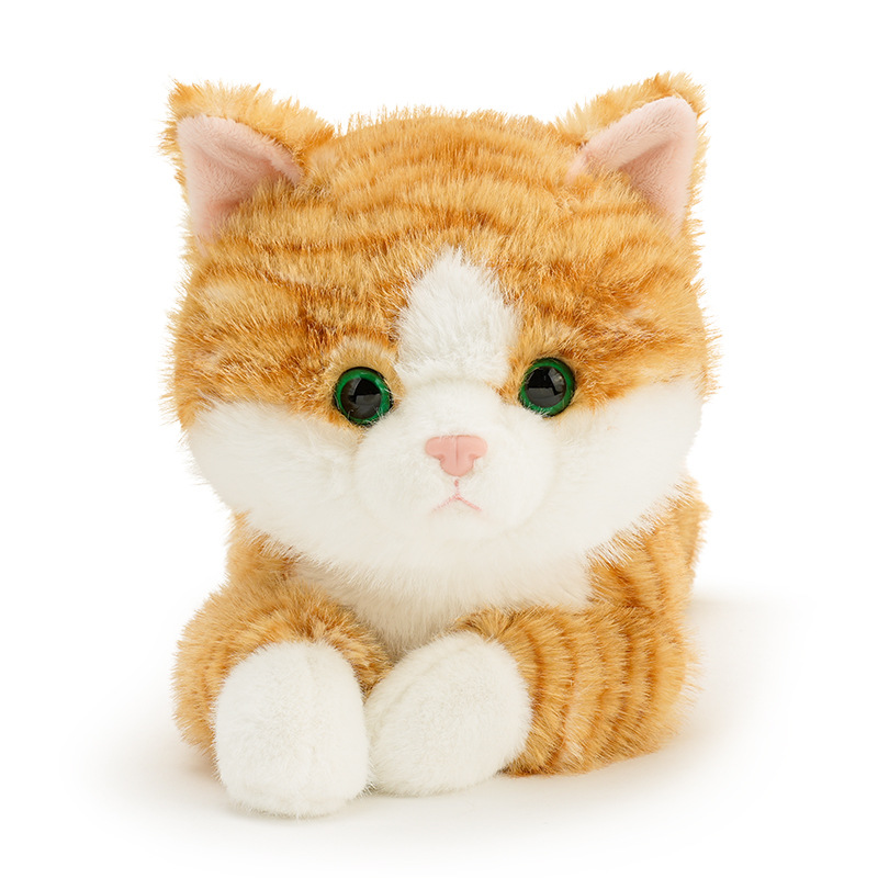 猫ぬいぐるみ ころんと寝そべる愛らしいトラ茶子猫のぬいぐるみ