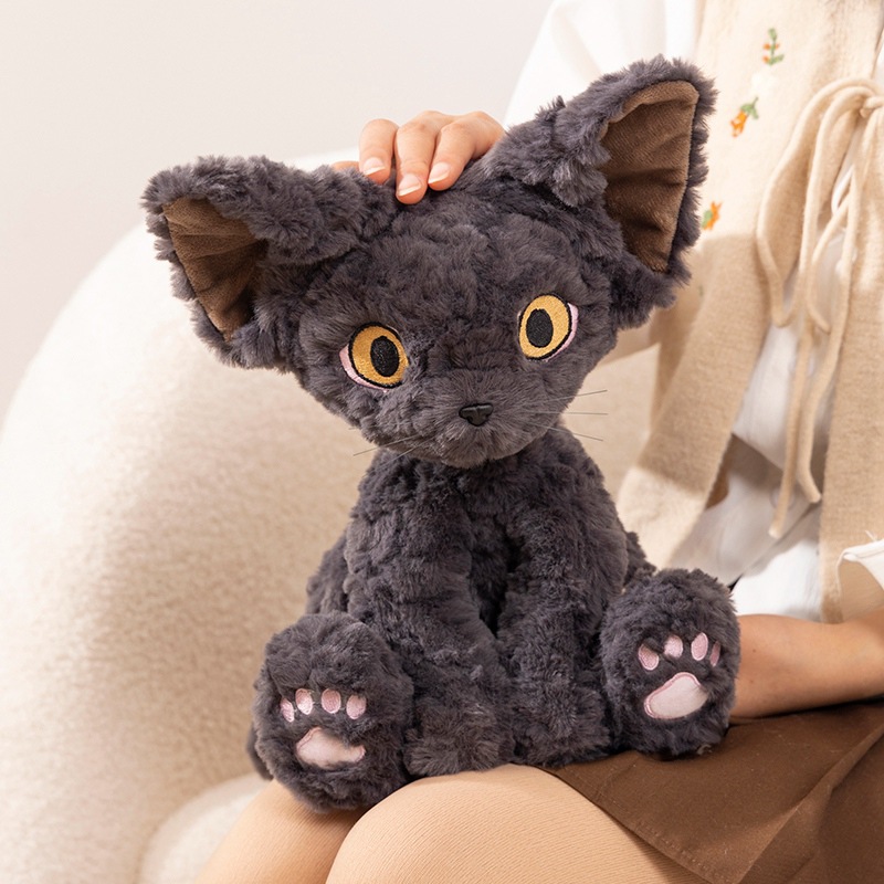 猫ぬいぐるみ 大きな瞳と肉球が愛らしい座りポーズ黒猫ぬいぐるみ