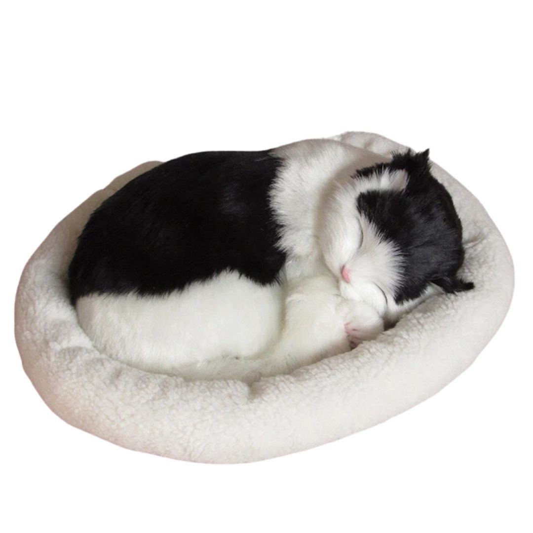 猫ぬいぐるみ 眠る猫ちゃん 茶色 電池式お腹動く抱き枕