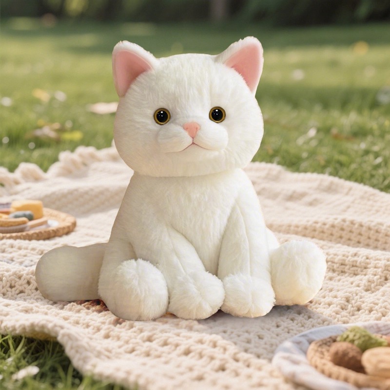 猫ぬいぐるみ ふわふわもちもち座りポーズ白猫ぬいぐるみ