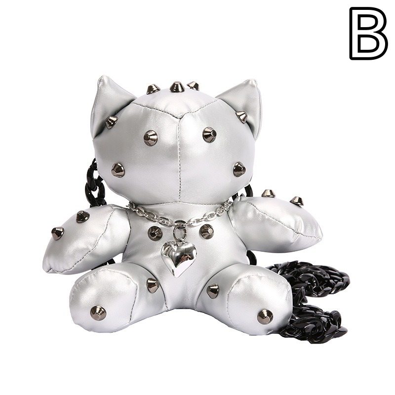 黒色猫ぬいぐるみショルダーバッグ 斜めがけスタッズ付き