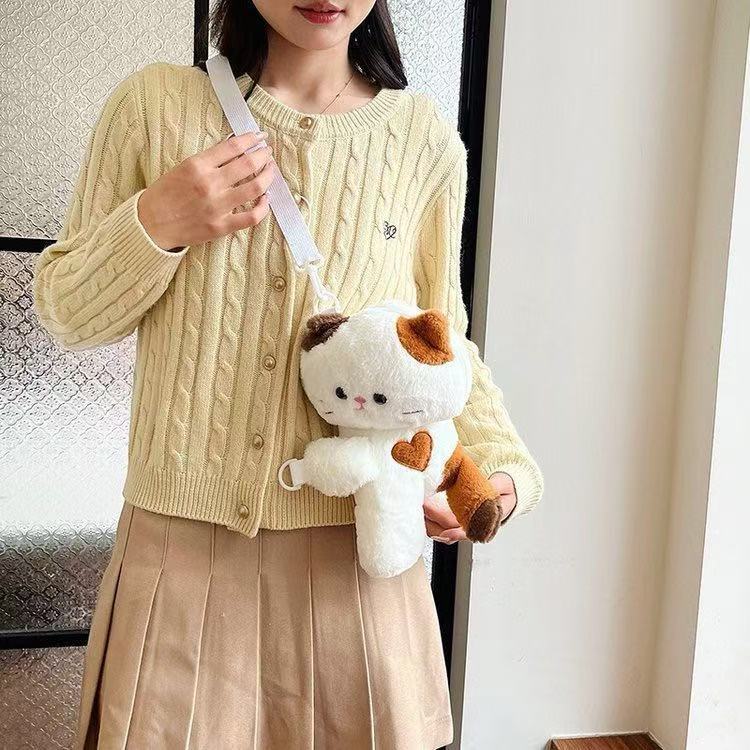 猫ぬいぐるみ ふわもこ三毛猫ぬいぐるみショルダーポーチ