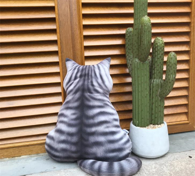 猫ぬいぐるみ 黒色縞模様猫後ろ姿ぬいぐるみクッション