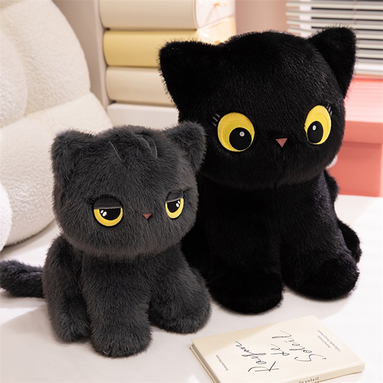 猫ぬいぐるみ まんまる黒猫のふわもち抱き枕