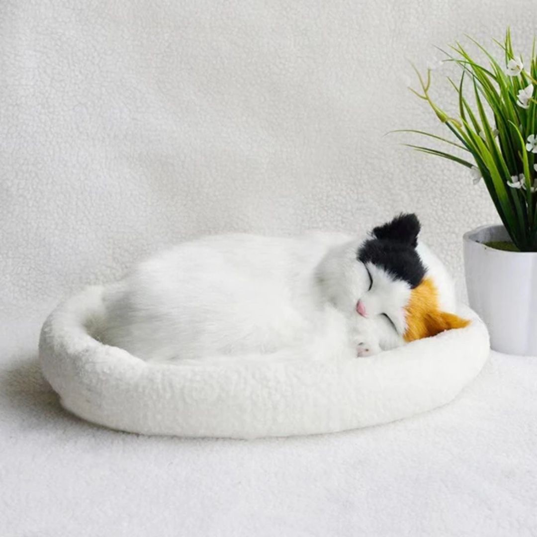 猫ぬいぐるみ 眠る猫ちゃん 茶色 電池式お腹動く抱き枕