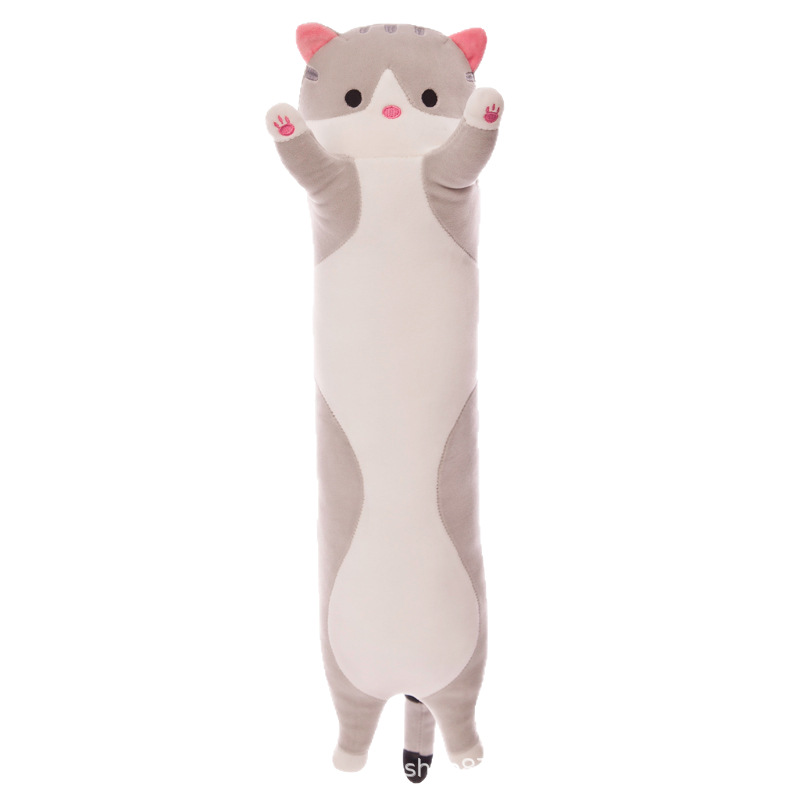 猫ぬいぐるみ ばんざい姿のロング抱き枕グレー猫ぬいぐるみ