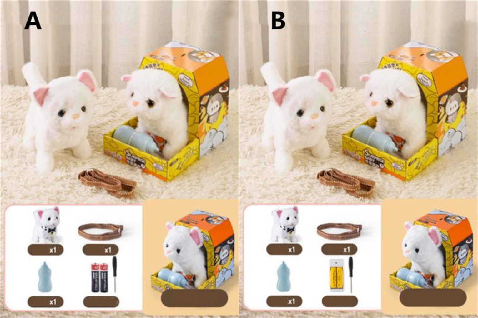 白色猫ぬいぐるみ 電動おもちゃ 子供の日贈り物