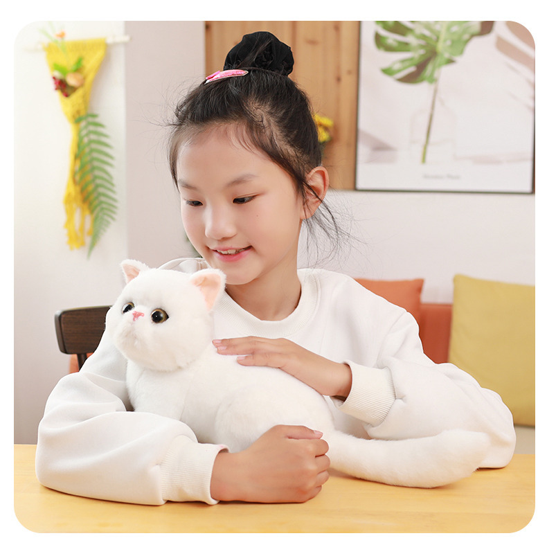 猫ぬいぐるみ もちもちお座り白色子猫のふわふわ癒し系ぬいぐるみ