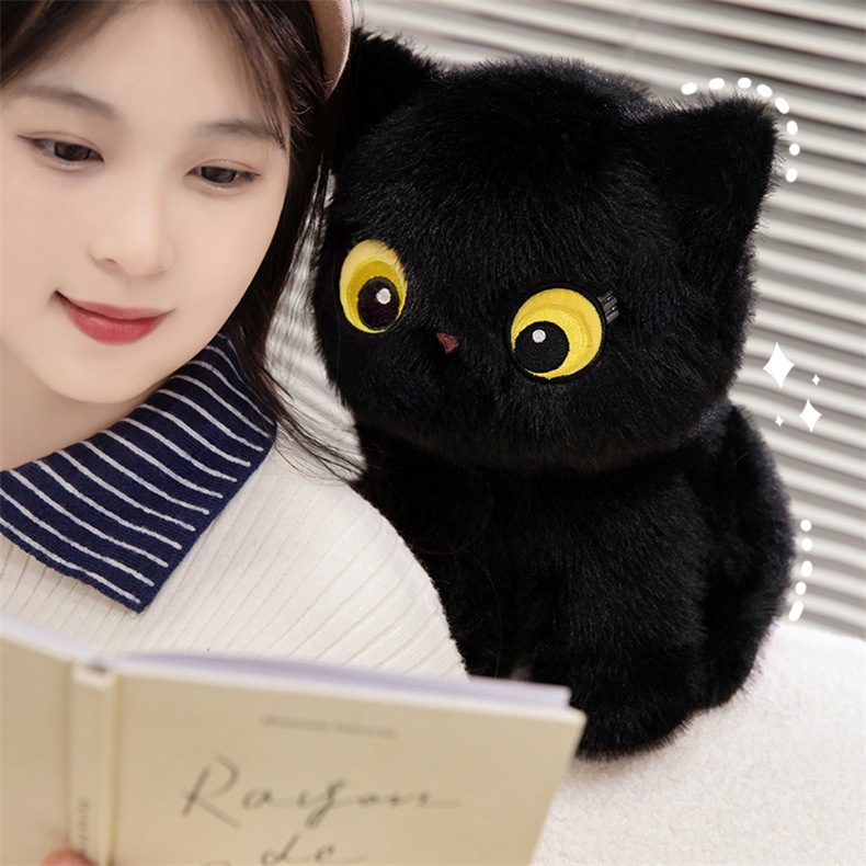 猫ぬいぐるみ まんまる黒猫のふわもち抱き枕