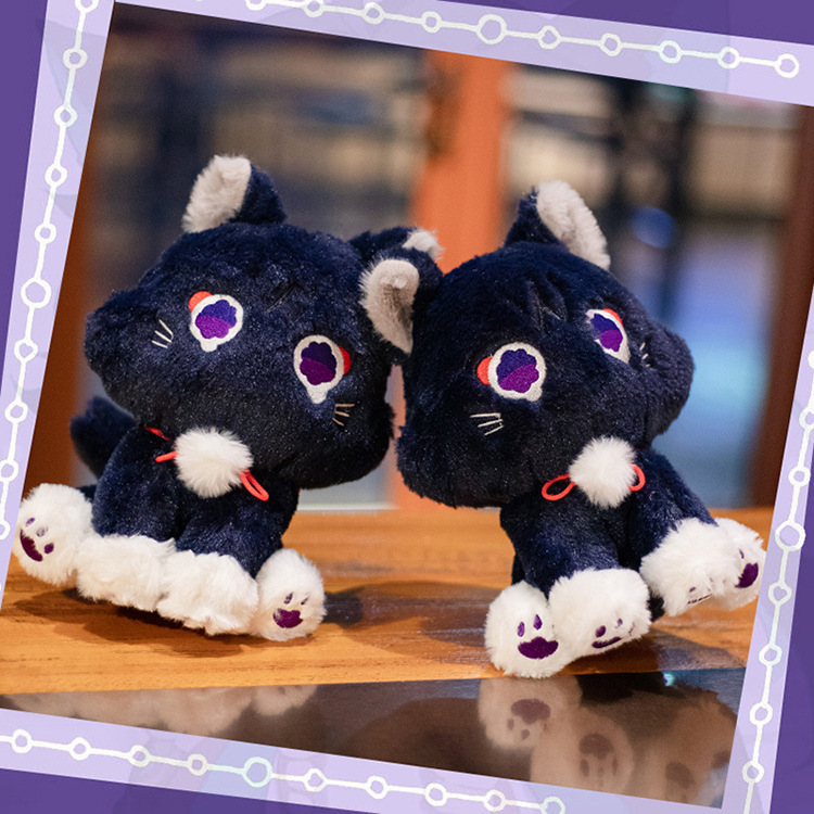 猫ぬいぐるみ もこもこ座りポーズ黒子猫のぬいぐるみ