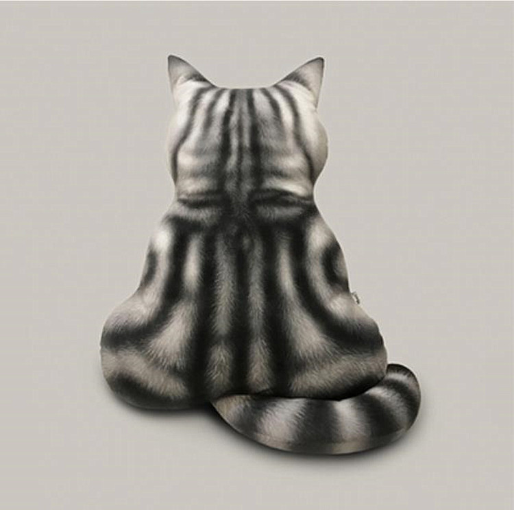 猫ぬいぐるみ 黒色縞模様猫後ろ姿ぬいぐるみクッション