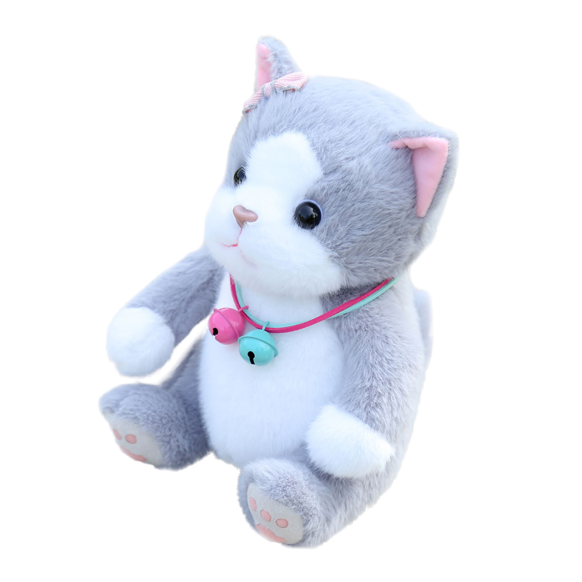 猫ぬいぐるみ 鈴付き首輪のふわふわ座り猫ぬいぐるみ