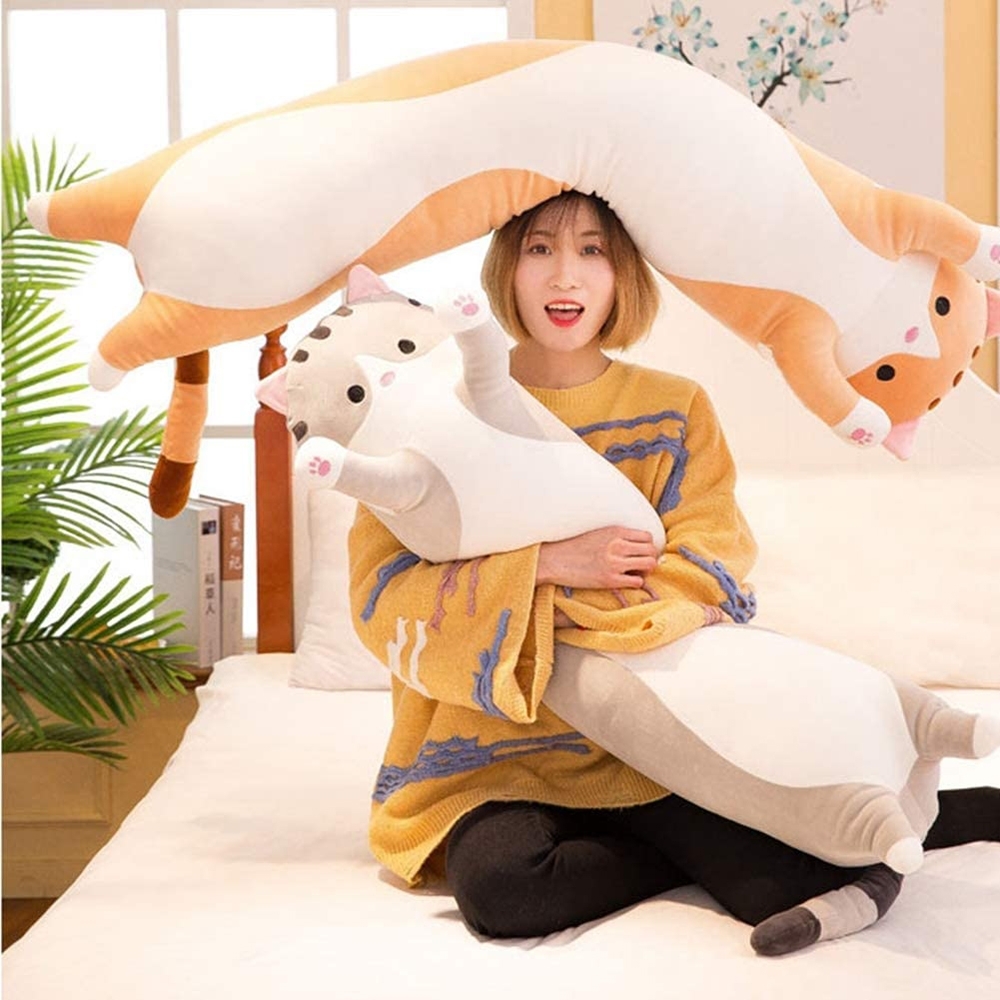 猫ぬいぐるみ 細長抱き枕 茶色 特大110cm もちもち
