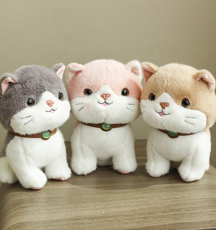 猫ぬいぐるみ 首輪付きまんまる子猫のお座りぬいぐるみ