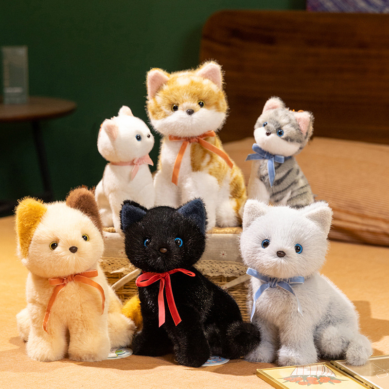猫ぬいぐるみ まん丸瞳がかわいい座り猫ぬいぐるみ　黒