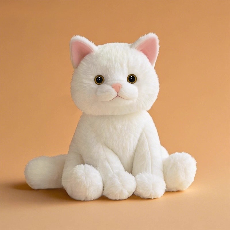 猫ぬいぐるみ ふわふわもちもち座りポーズ白猫ぬいぐるみ