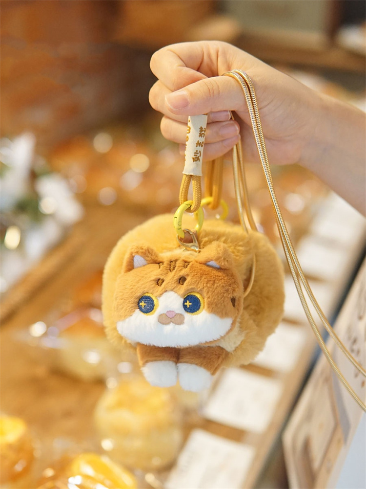 茶色の可愛い猫ぬいぐるみ パン型斜めがけバッグ