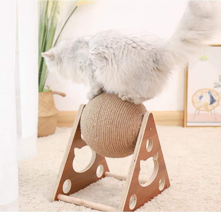 猫グッズ 猫用爪とぎ器 剣麻縄巻き 木製三角台 爪切りグッズ