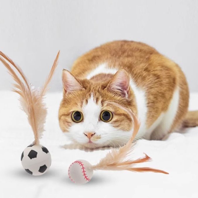 猫グッズ 運動不足解消グッズ スポーツボール羽根じゃらし 三種セット