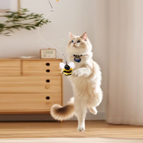 猫グッズ 運動不足解消グッズ 伸縮自在キャットフィッシング ハチさんポール