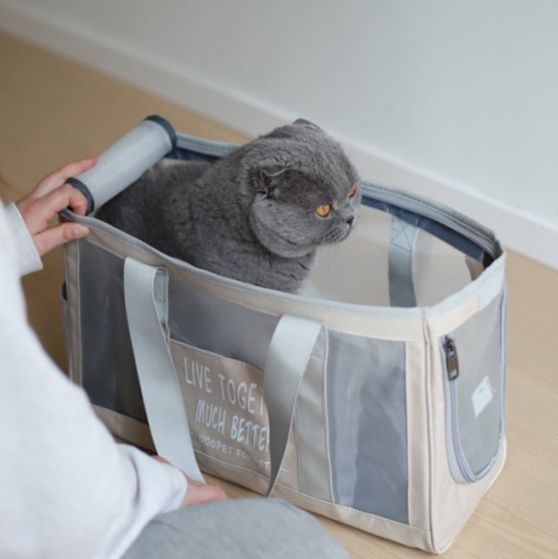 猫グッズ 透明窓付き猫避難キャリーバッグ