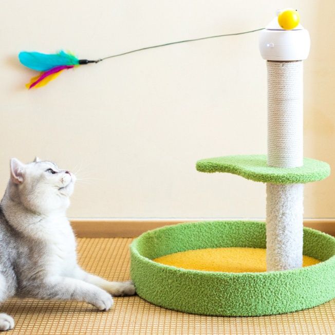 猫グッズ 自動回転ぐるぐる猫じゃらし台