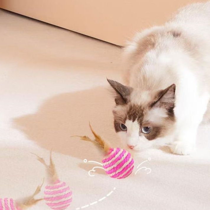 猫グッズ ふわもこ羽根ボール 猫の運動パートナー