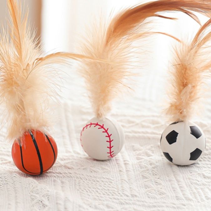 猫グッズ 羽根つきスポーツボール