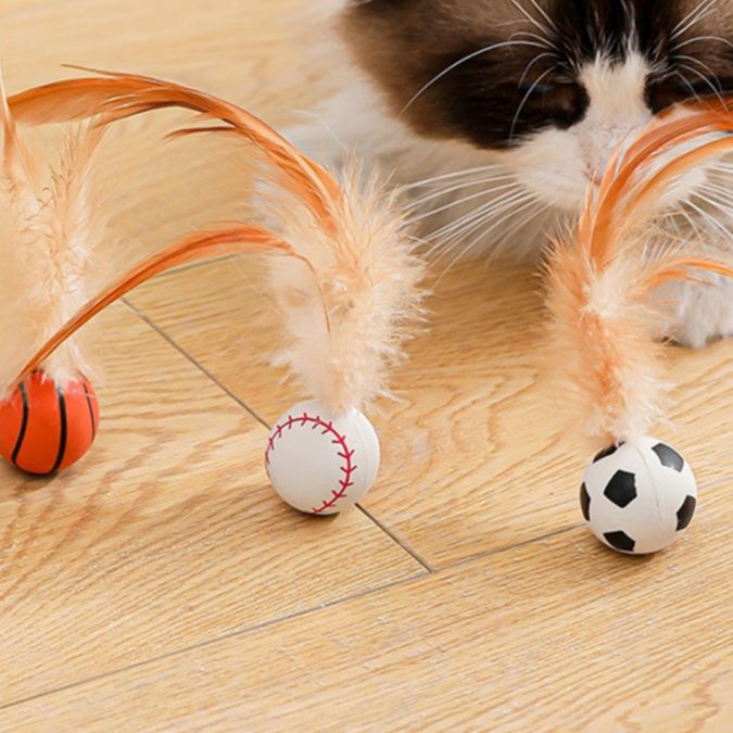 猫グッズ 羽根つきスポーツボール