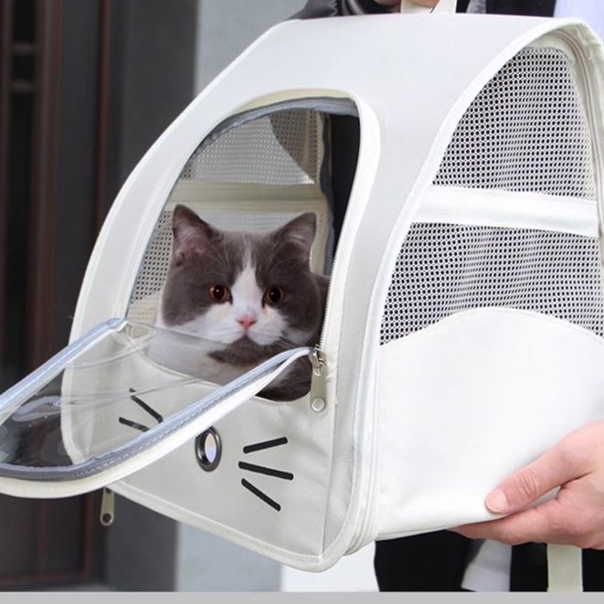 猫グッズ 猫顔デザイン透明窓付き避難用キャリーバッグ