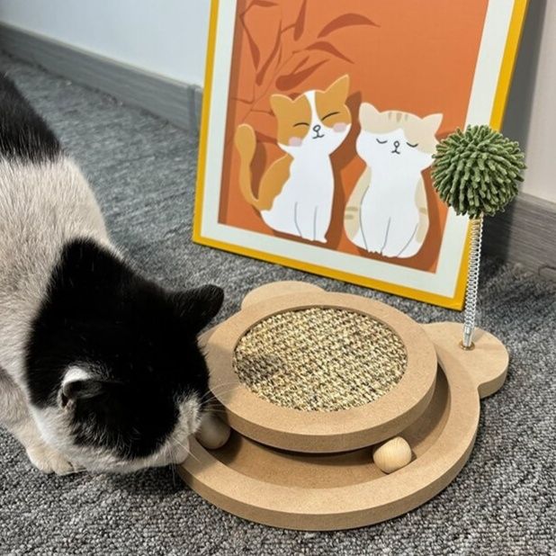 猫グッズ 運動不足解消グッズ 二段式回転爪研ぎ運動盤