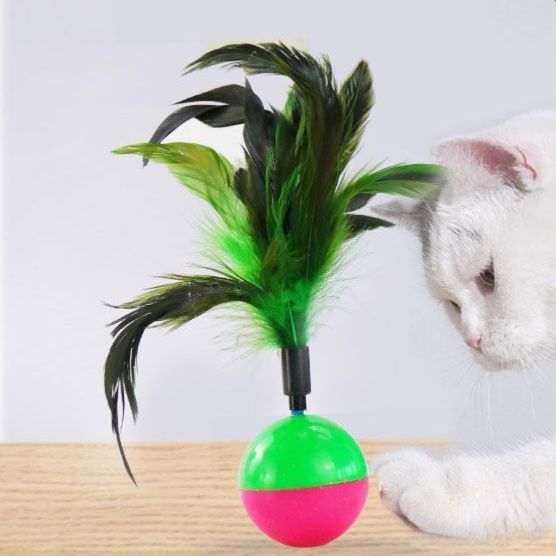 猫グッズ 運動不足解消グッズ 羽毛付き 転がり玉 猫用運動玩具