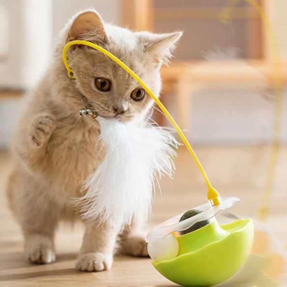 猫グッズ 運動不足解消グッズ 猫ちゃん夢中！自動羽毛揺れ玉運動器